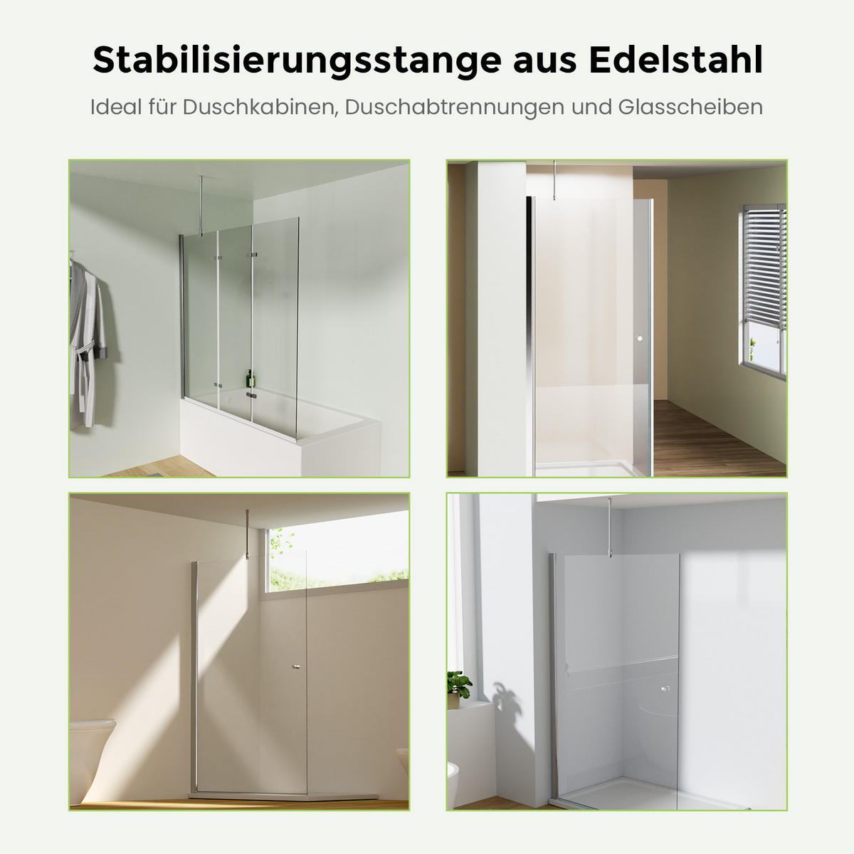 STABILISIERUNGSSTANGE 50 cm für Duschwand aus Edelstahl verchromt 6–10 mm mit 360°-Gelenk - Chromfarben, Metall (1.9/50cm) - S'AFIELINA