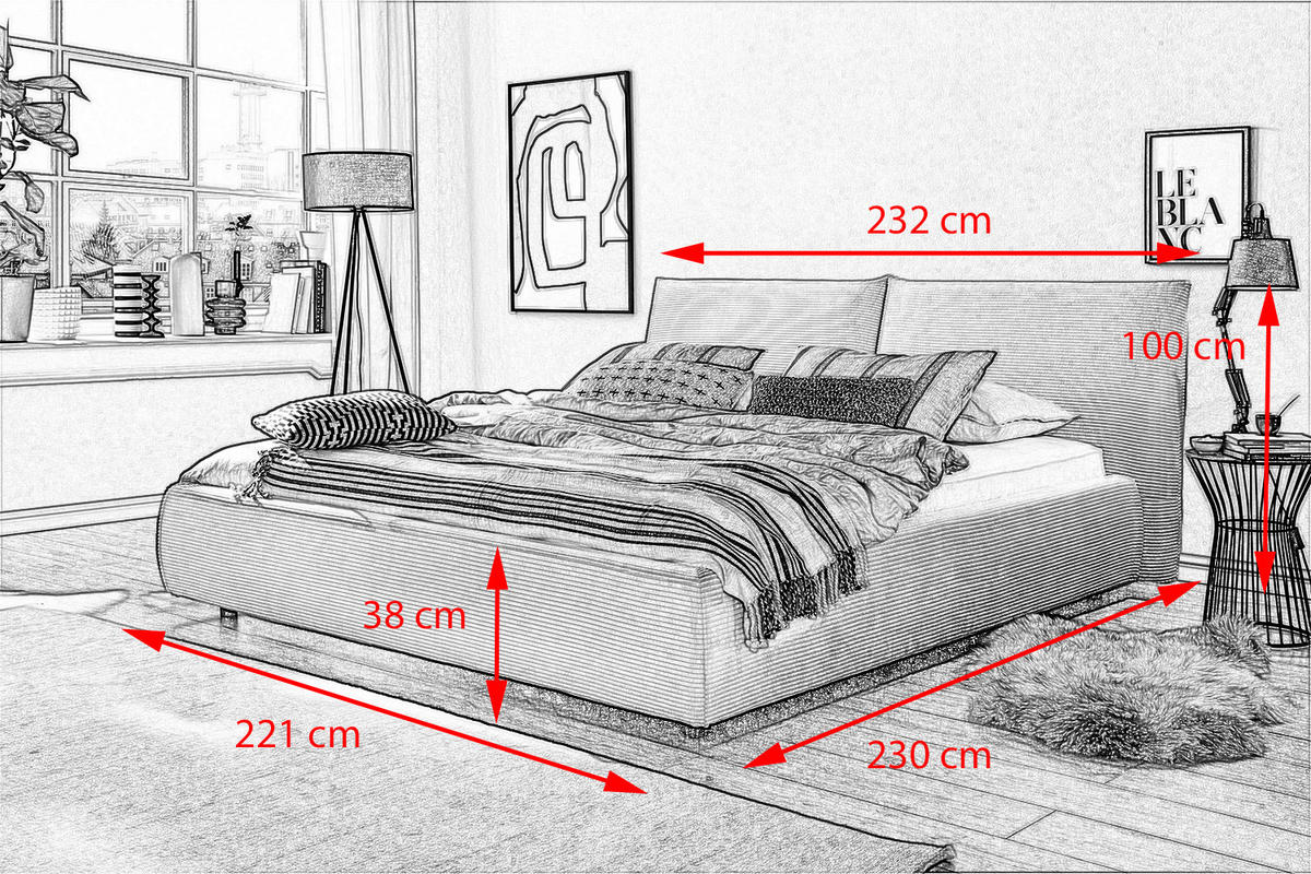 POLSTERBETT HENRY Weiß Cord - Schwarz/Weiß, Textil (200/200cm) - KAWOLA