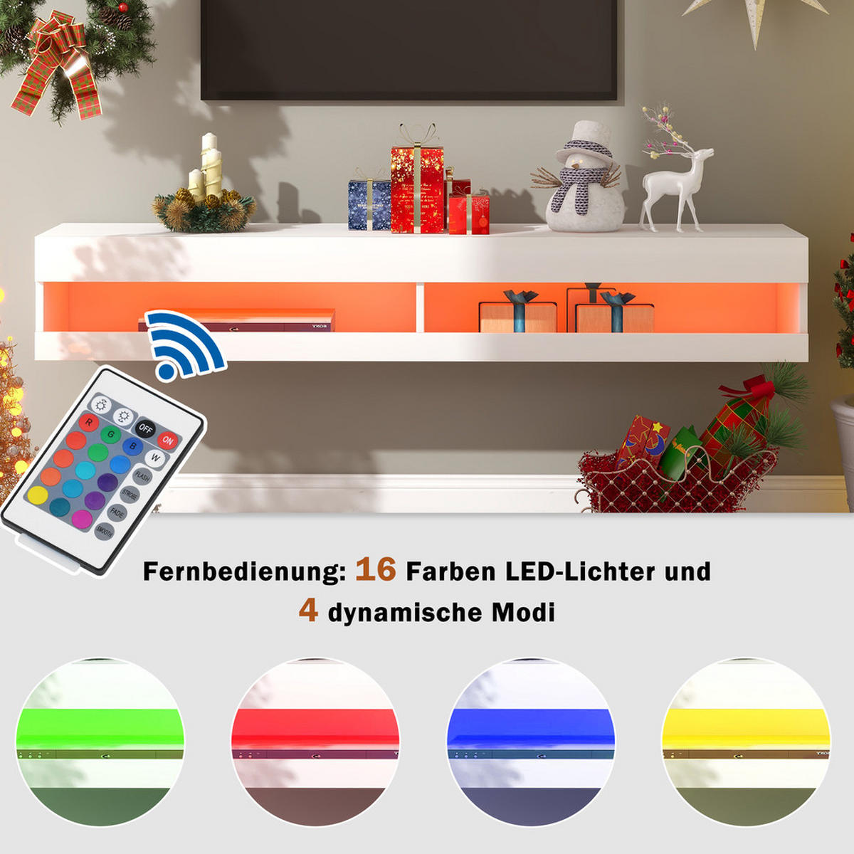 TV-SCHRANK 140x40cm Lowboard Hochglanzweiß LED-Beleuchtung Stauraum - Weiß, Holz (51.5/12/150.5cm) - FLIEKS