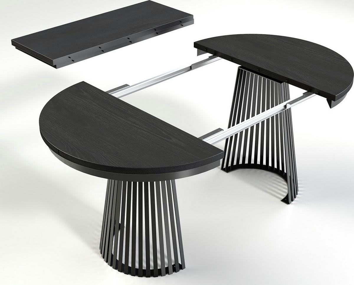 ESSTISCH Scala runder ausziehbarer, Braun 100-180/100/75 cm - Eiche Wotan/Schwarz, Holzwerkstoff/Metall (100/100/75cm) - WFL GROUP