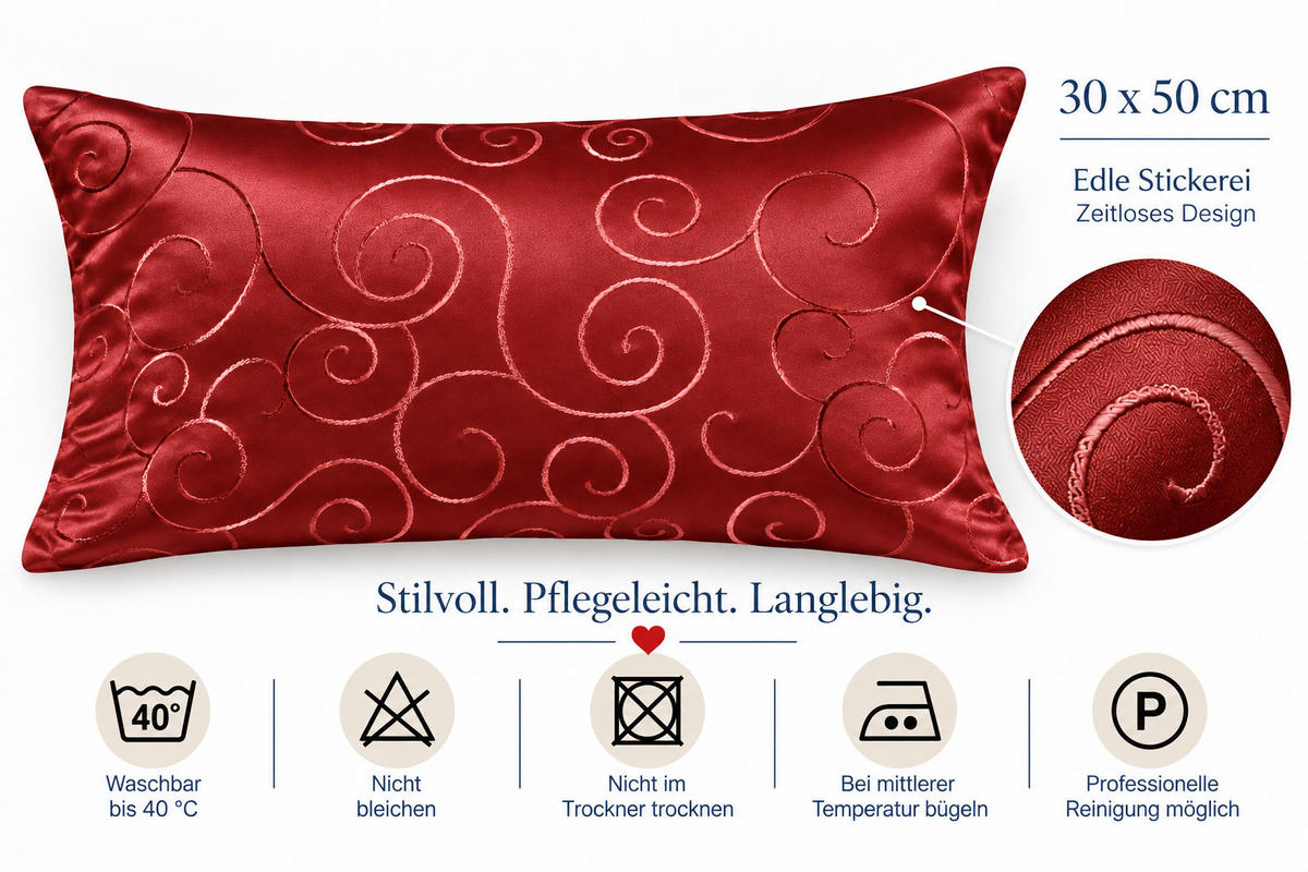 KISSENBEZUG 30x50 cm Bordeaux Damast Circle - Bordeaux, Textil (30/50cm) - TiborTex
