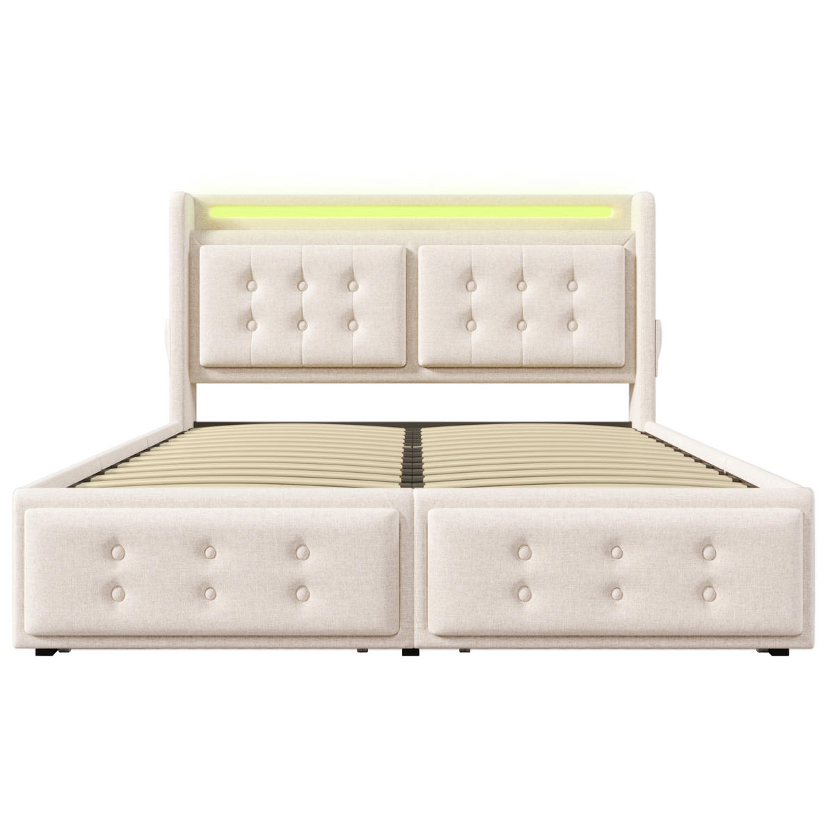 ČALOUNĚNÁ postel 180/200 cm s LED osvětlením, USB-C, 4 zásuvkami a policemi, Béžová - béžová, textil (180/200cm) - Redom