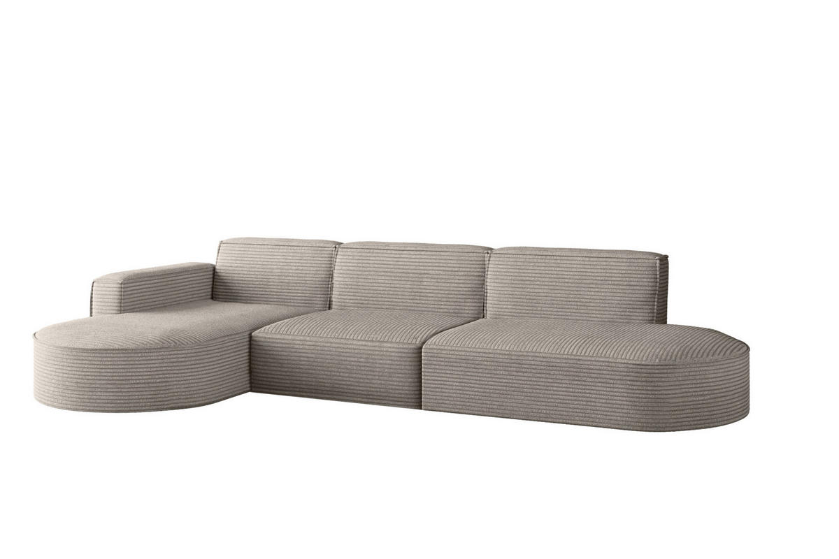 ECKSOFA Designer, Sofa L form MODENA 302 cm stoff Poso Hellbraun Links - Hellbraun, Holz (302/296cm) - Kaiser Möbel