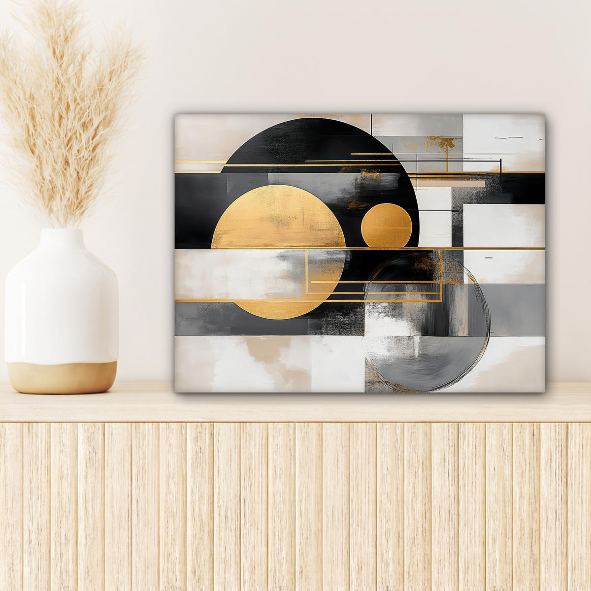 LEINWANDBILD Abstrakt - Gold - Silber - Formen - Ästhetisch - Modern Wandbild 40x30 cm - Goldfarben, Textil (40/30cm) - MuchoWow