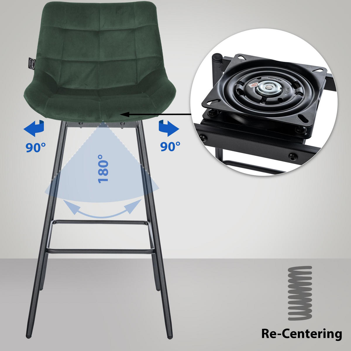 BARHOCKER 4er Set Visen Samt Dunkelgrün - Dunkelgrün, Textil (49/105/56cm) - DELUKE