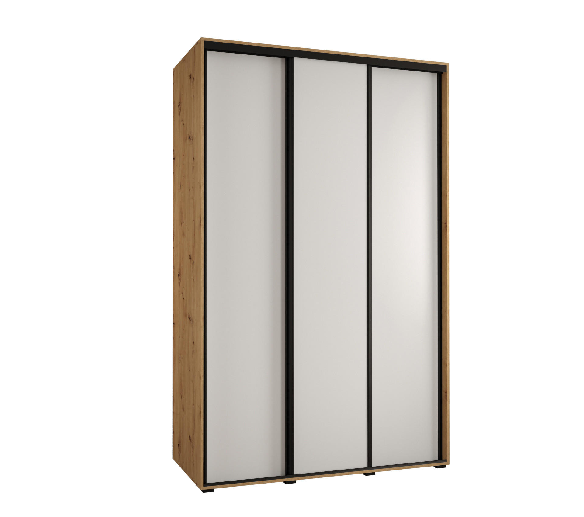Abiks Möbel Schwebetürenschrank Eiche Artisan, Weiß, Schwarz 160x235x60 cm