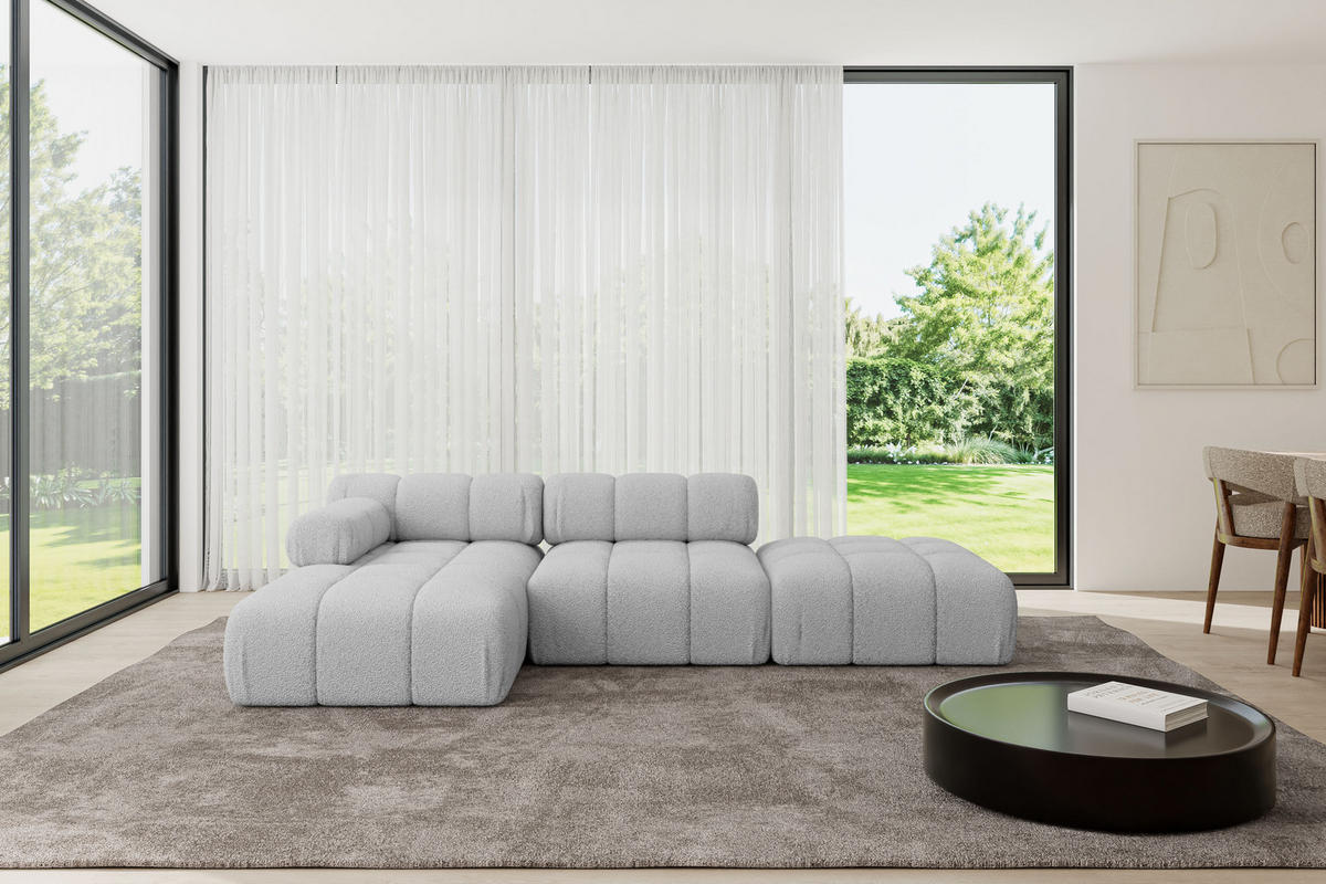 ECKSOFA modulares Sofa Lizur-L1 - 285x160x70 cm Hellgrau Bouclé - Hellgrau, Holzwerkstoff/Textil (285/160cm) - ALTDECOR