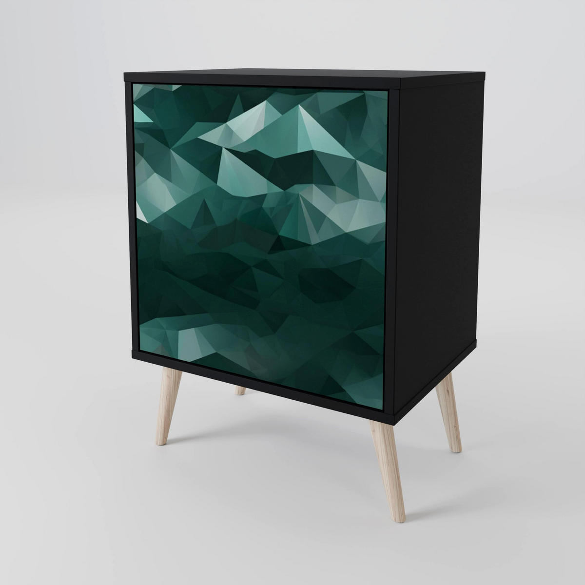 SIDEBOARD POLYGONAL FLOATING, Schwarz, 57,5x42x75,5 cm, Goldfarbene Metallfüße - Goldfarben/Multicolor, Holzwerkstoff/Metall (57.5/75.5/42cm) - SpaceRebels