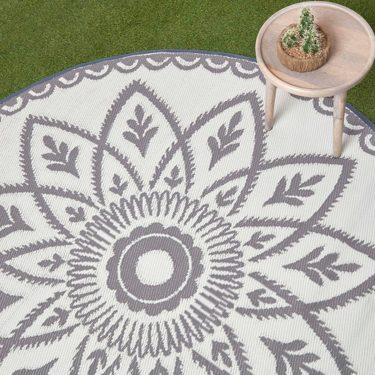 OUTDOORTEPPICH Henna rund mit Mandala-Muster 180 cm - Hellgrau, Kunststoff (180/180cm) - Homescapes