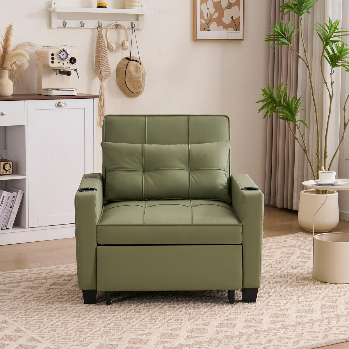 SCHLAFSESSEL DE-35007 3-in-1 mit USB und Getränkehaltern Grün - Grün, Metall (87/84/74cm) - ComfortXL