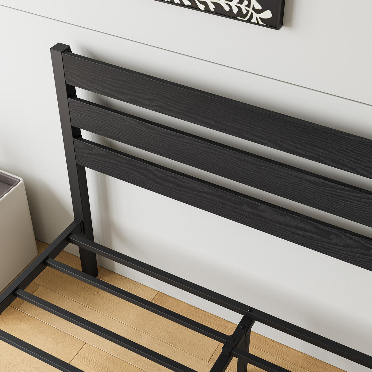 METALLBETT 140/200 mit Stauraum unter dem Bett, mit Lattenrost - Schwarz, Metall (140/200cm) - STILVORA