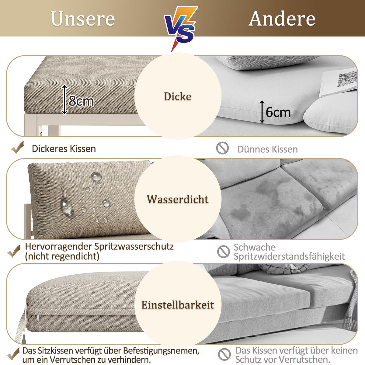 GARTENSET L-Form 8 Personen Beige Inkl. Tisch & 1 Sessel - Beige, Metall - FLIEKS