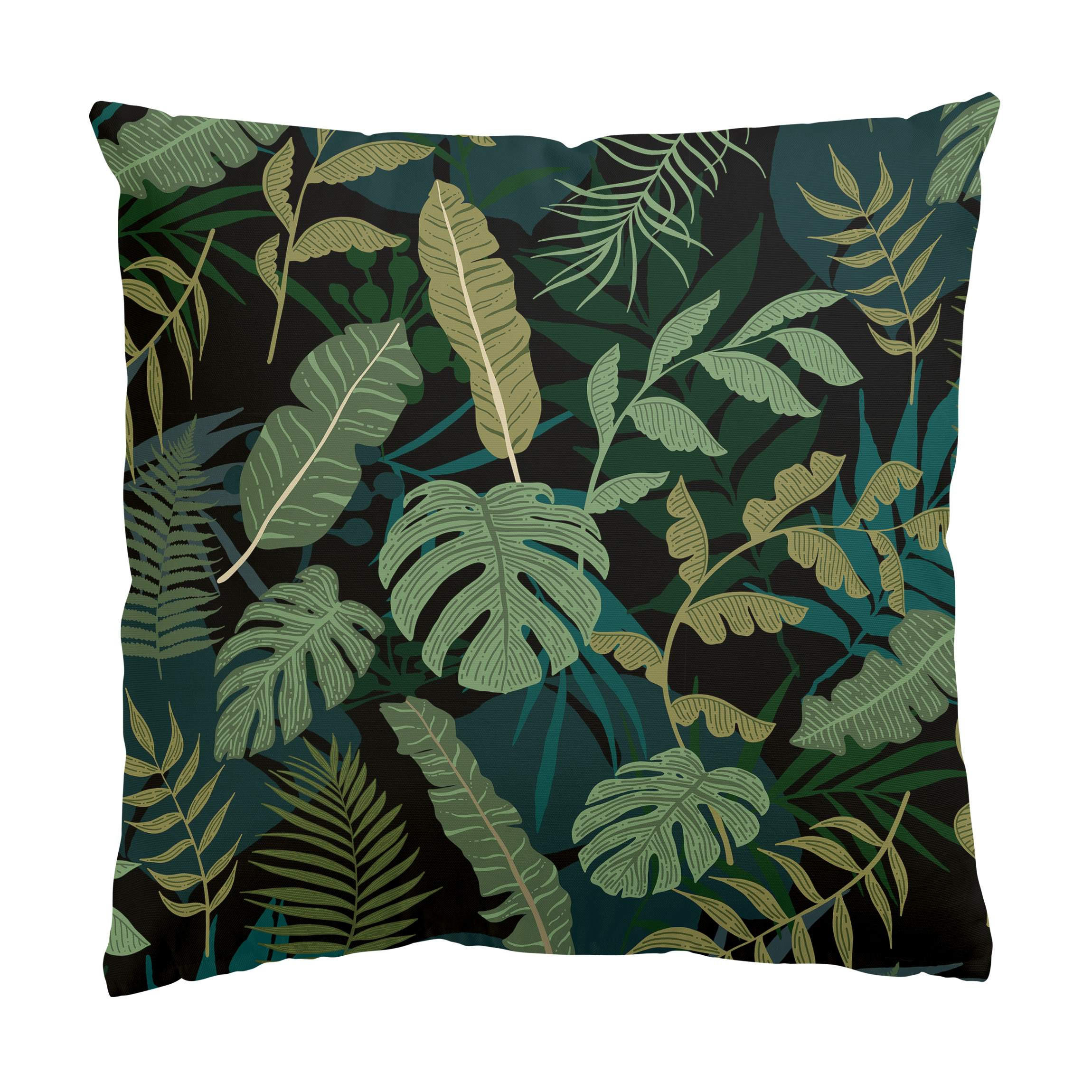 DEKOKISSEN Dschungel Blätter auf Schwarz 40/40 cm - Grün, Textil (40/40/10cm) - Bilderwelten