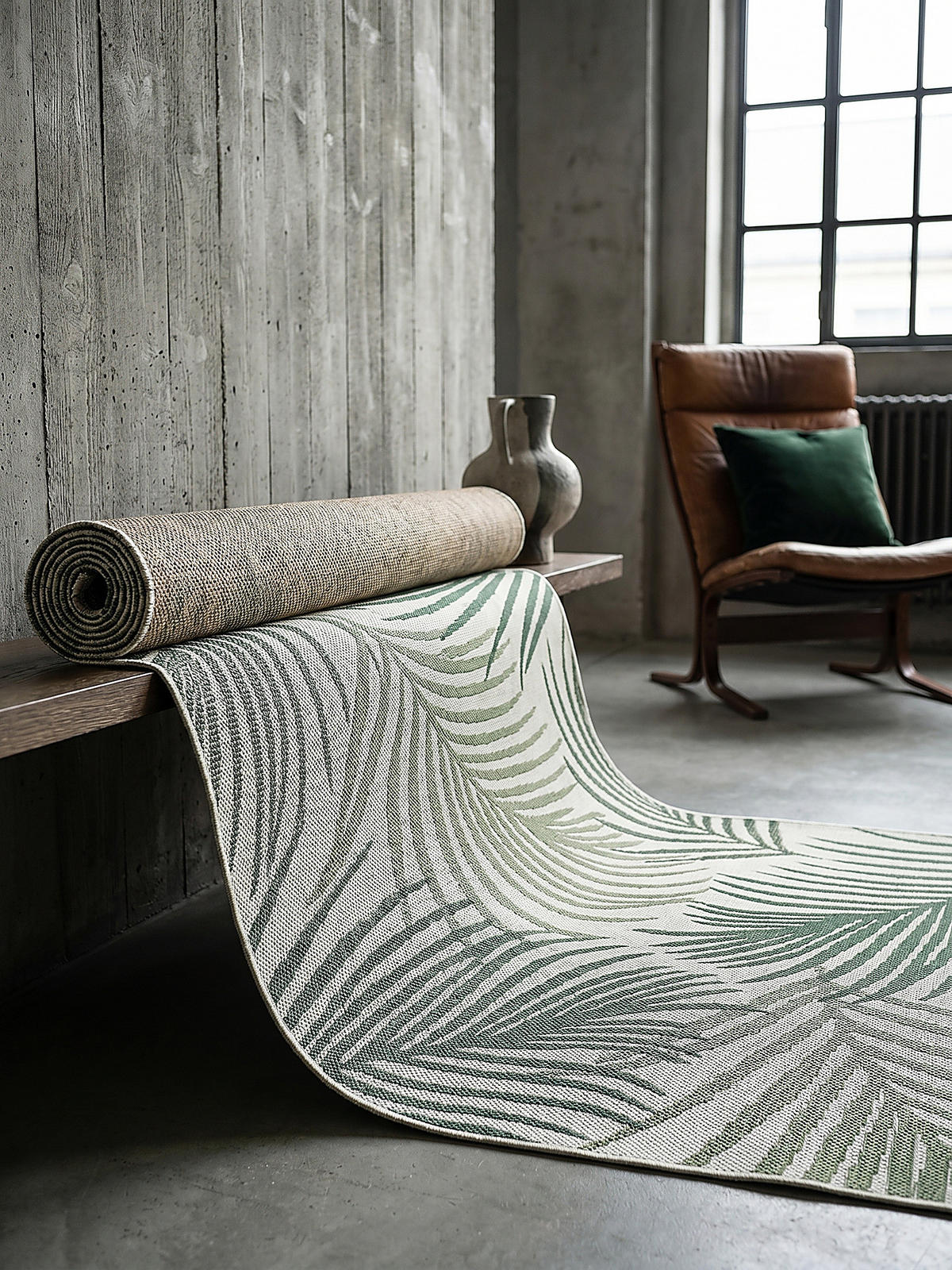 TEPPICHLÄUFER Palmblätter BORNO Polypropylen Grün 80 x 150 cm - Grün, Textil (80/150cm) - KADIMA DESIGN