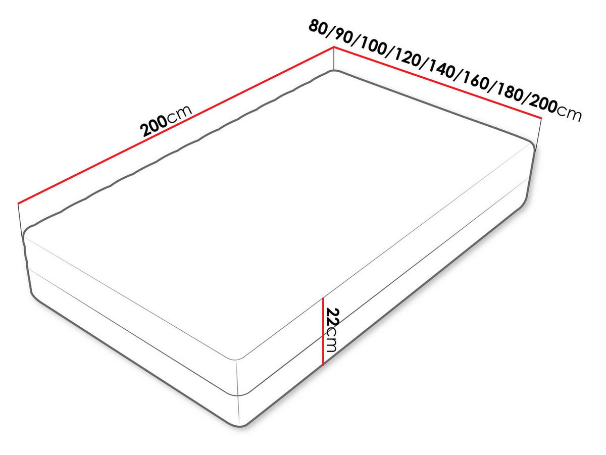 KOMFORTSCHAUMMATRATZE Uno 22 cm - Weiß, Textil (120/200cm) - MIRJAN24