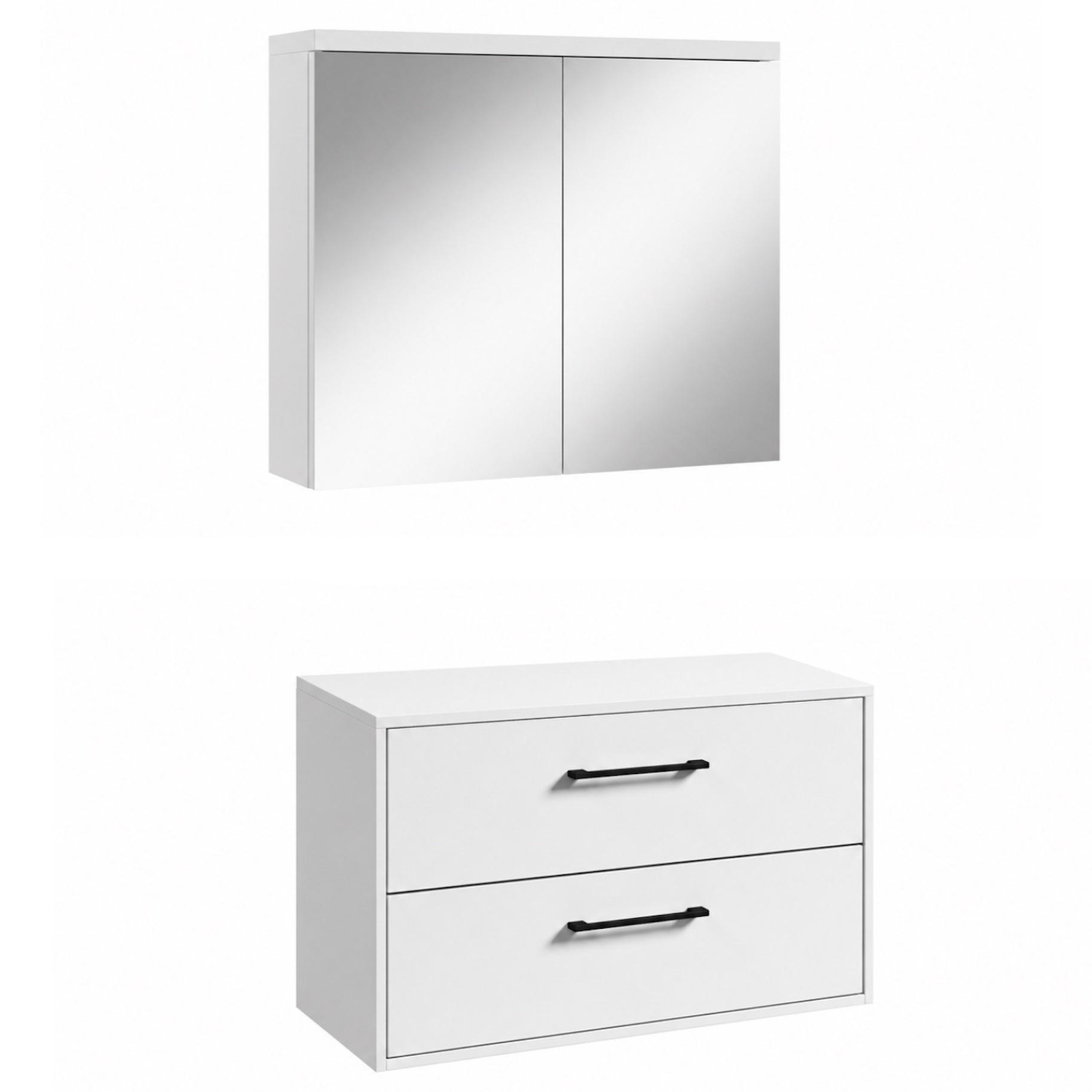 BADMÖBEL-SET Florence 2 Teile Hochglanz Weiß - 80 x 46 x 46 cm - Weiß, Holz (80/46/46cm) - Badplaats