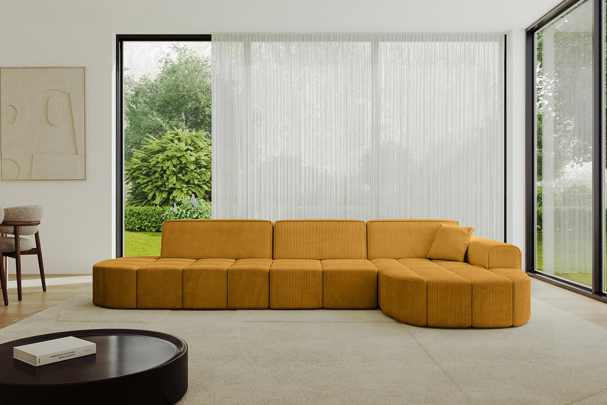 ECKSOFA Ottomane Rechts LIVO-L2 - 337x173x79,5 cm Senfgelb - Currygelb/Gelb, Holzwerkstoff/Textil (337/173cm) - ALTDECOR