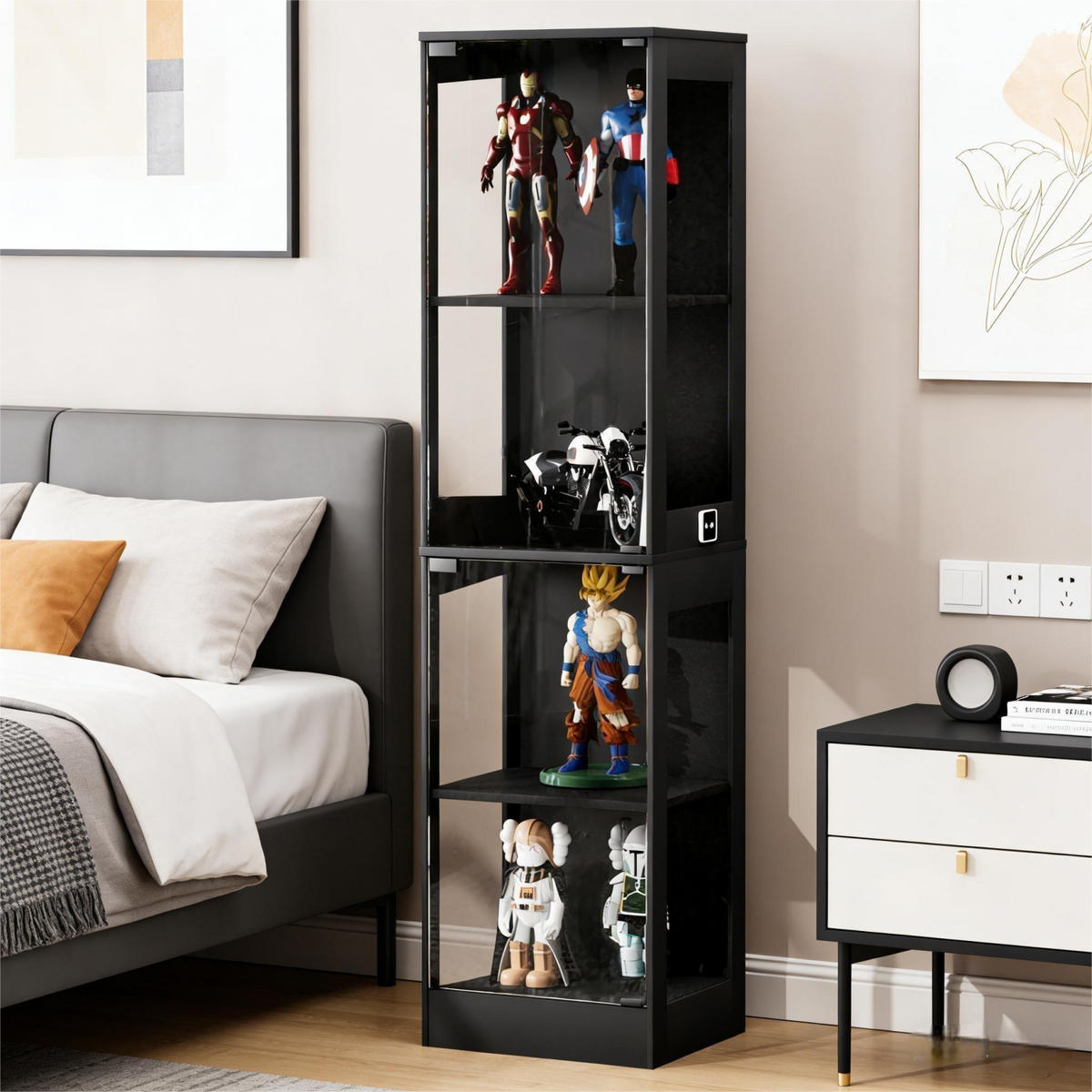 VITRINENSCHRANK mit LED Beleuchtung und Ladestation Schwarz - Schwarz, Glas (40/165/30cm) - PARAFTA HOME
