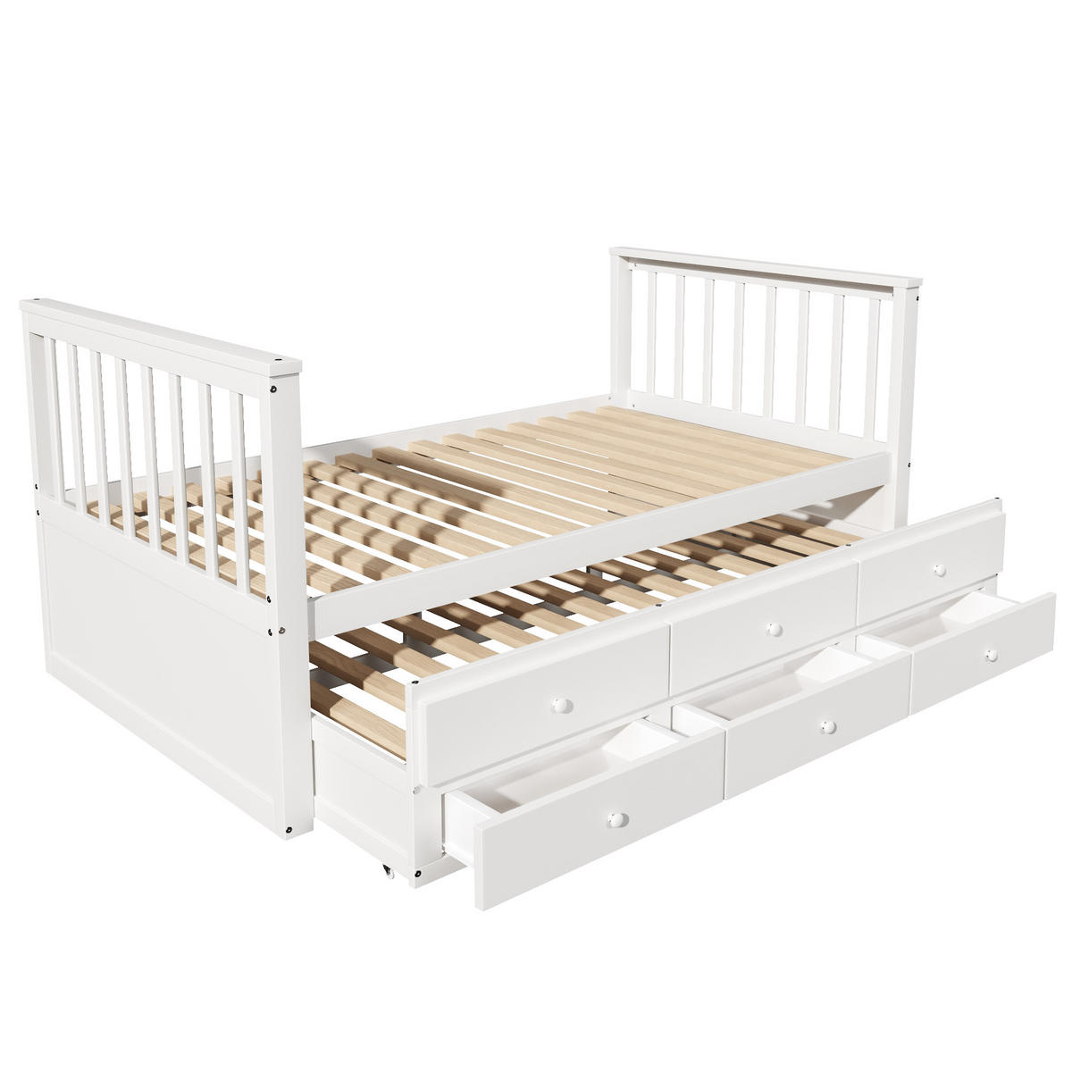 KINDERBETTEN 90x200 cm (90x190 cm), Ausziehbett mit Schubladen, Massivholz, schlichtes Design, weiß - Weiß, Kunststoff (90/200cm)