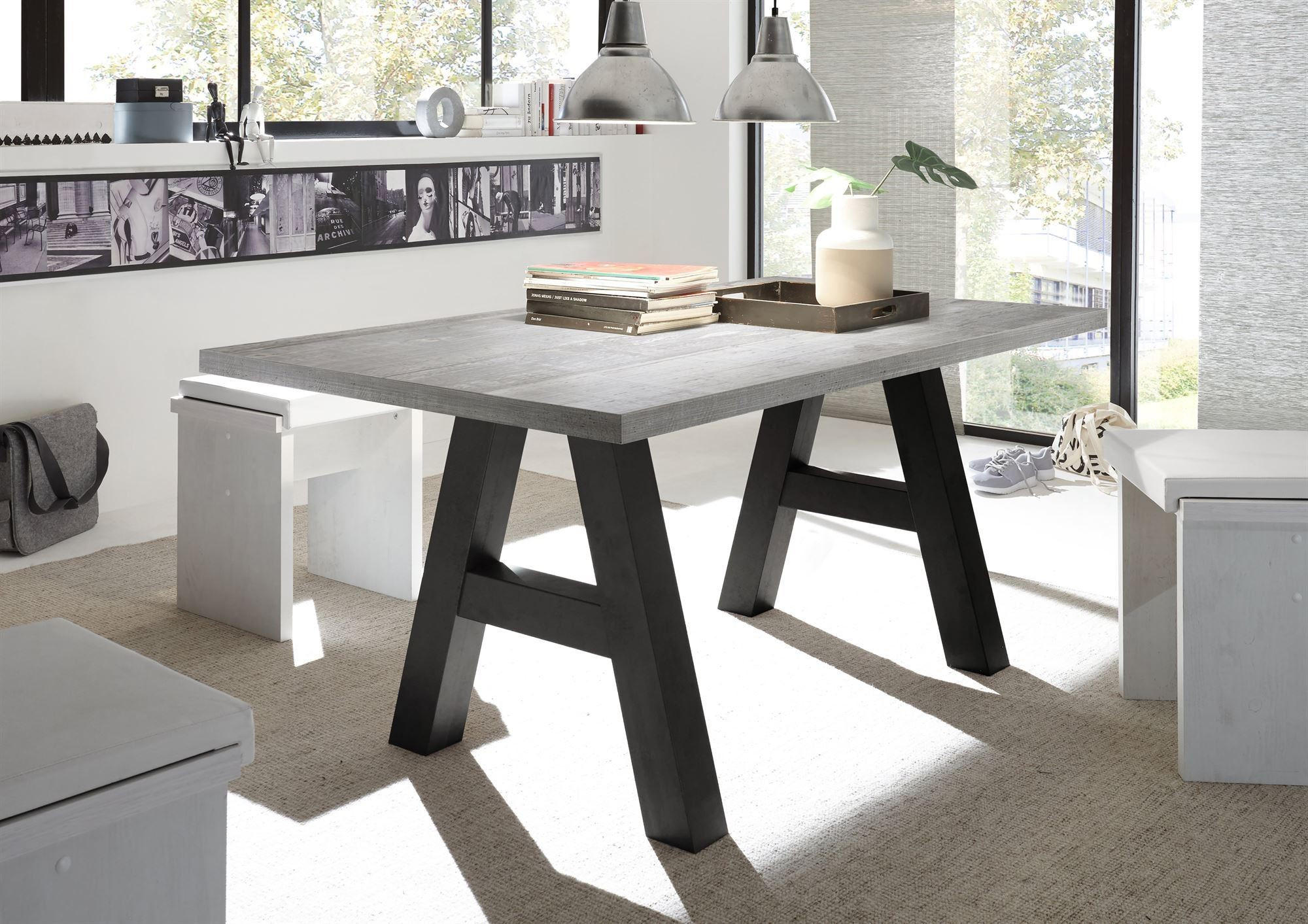 ESSZIMMERTISCH Elia 8 160 x 90 x 75 Esstisch Schwarzstahl/Beton - Grau, Holz (160/90/75cm) - 58aufmkessel