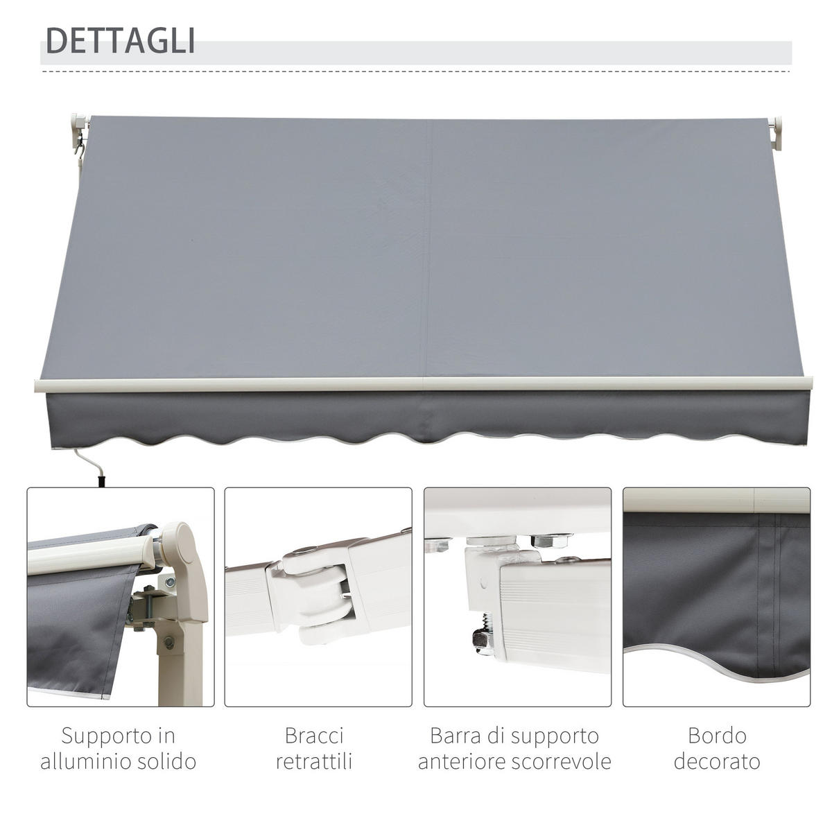 MARKISE mit Kurbel Griff , 395 x 245 cm, Grau - Grau, Metall (395/350/245cm) - Vallsero