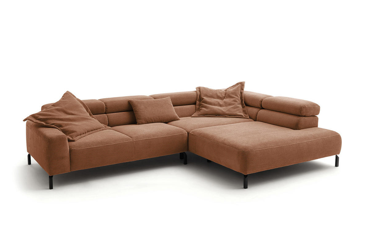 ECKSOFA DELIA Braun Cord - Dunkelbraun/Schwarz, Textil/Metall (312/219cm) - KAWOLA