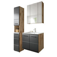 BADMÖBEL-SET 3-teilig Schwarz matt, Eiche Nox, Badezimmer Komplett-Set mit Waschbecken, 105 x 185 cm - Eichefarben/Schwarz, Glas/Keramik (105/185/46cm) - Inn.Furn