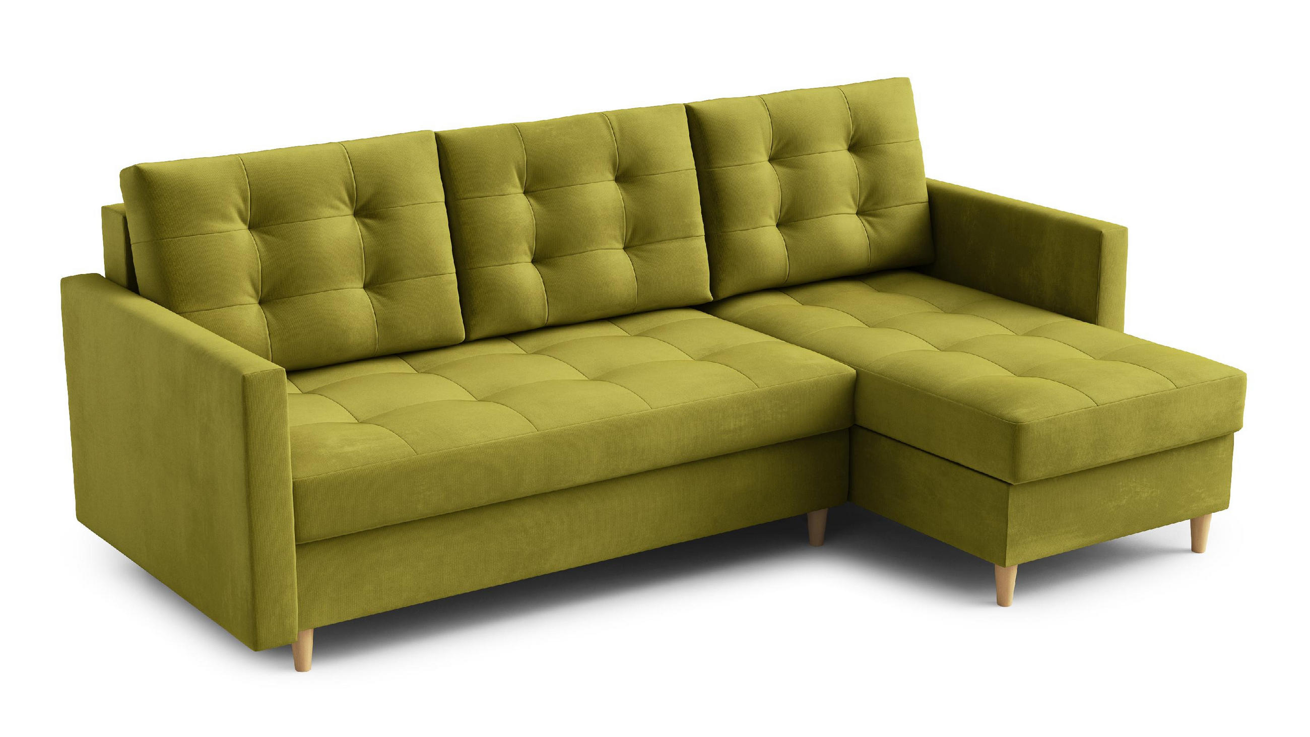 ECKSOFA DIVO Kronos L-förm, Schlaffunktion, elegantes Design, hochwertige Materialien, lose Rückenkissen, freistehend, RECHTS 224x144x95 cm Yellow - Gelb, Holz/Textil (224/144cm) - DomoHome
