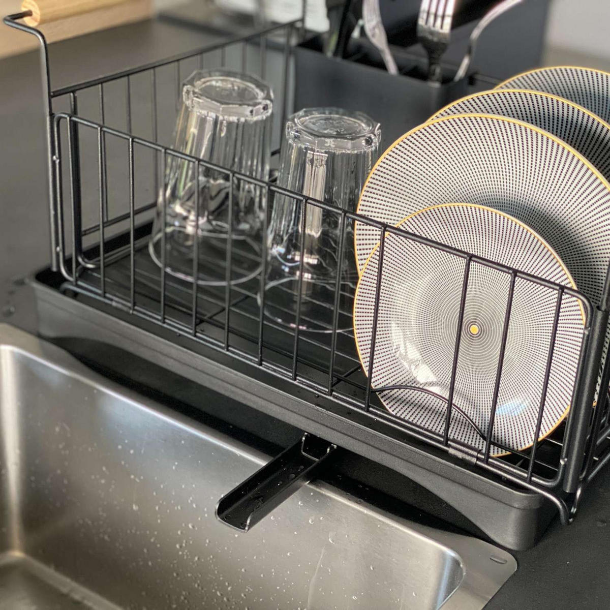 GESCHIRR-ABTROPFGESTELL mit Abtropfschale - Schwarz, Metall (29/23.5/50cm) - Intirilife