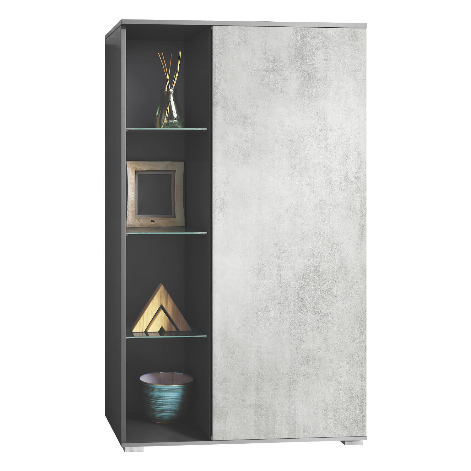 VITRINE Davos Beton Oxid Optik - Hellgrau, Holzwerkstoff (71.5/134/35cm) - Vladon