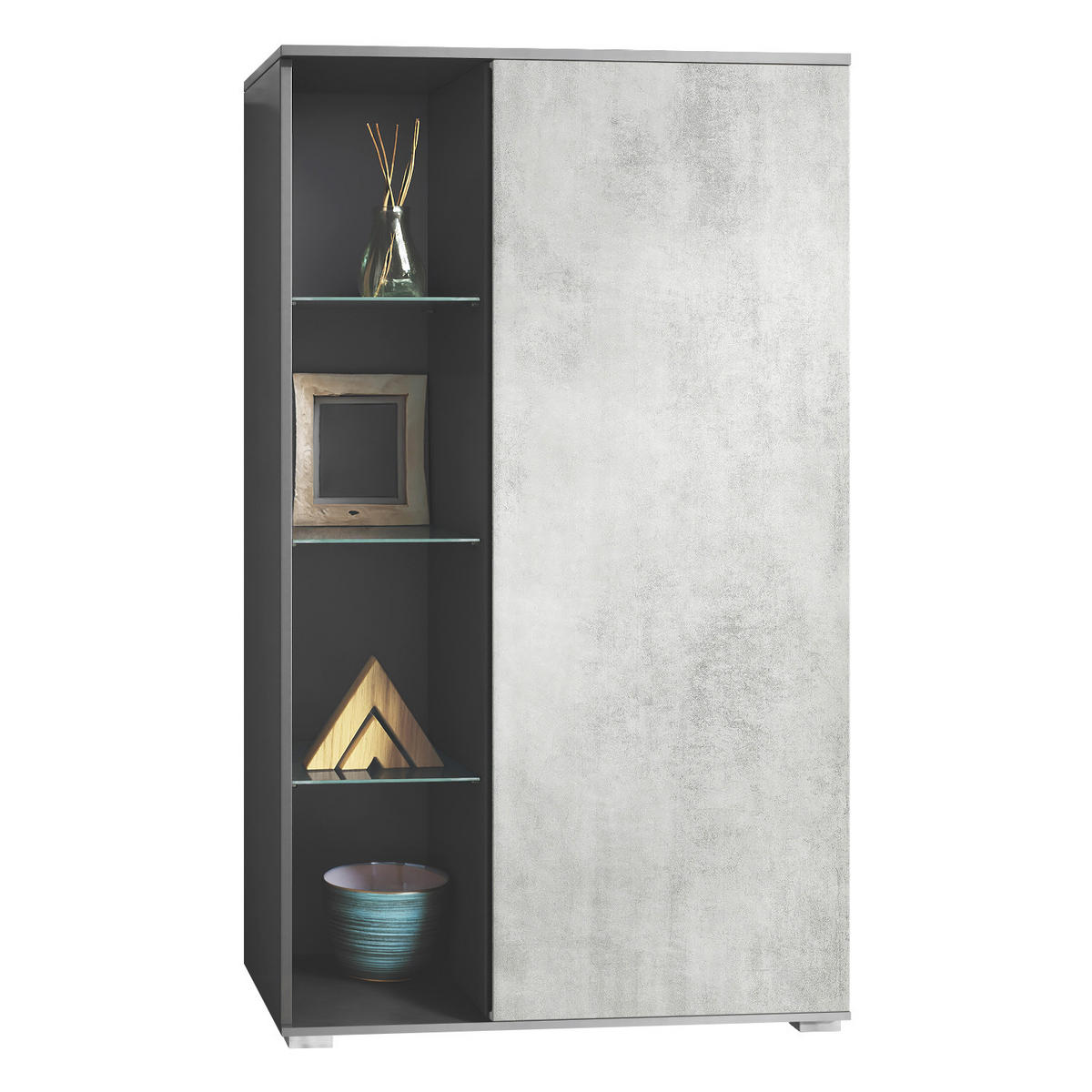 VITRINE Davos Beton Oxid Optik - Hellgrau, Holzwerkstoff (71.5/134/35cm) - Vladon