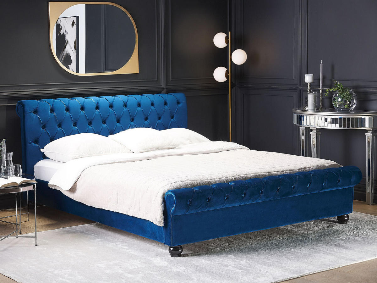 WASSERBETT 160/200 cm Marineblau Avallon - Blau, Textil (160/200cm) - Beliani
