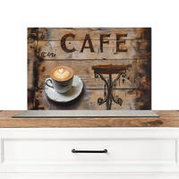 SPRITZSCHUTZ KÜCHE Cafe - Holz - Kaffee - Regale 60x40 cm - Schwarz, Metall (60/0.3/40cm) - MuchoWow