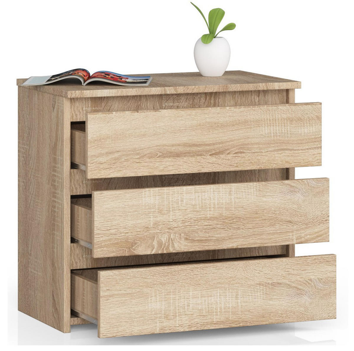 NACHTSCHRANK Sonoma Eiche 60x35x57 cm - Weiß/Sonoma Eiche, Holzwerkstoff (60/57/35cm) - Akord