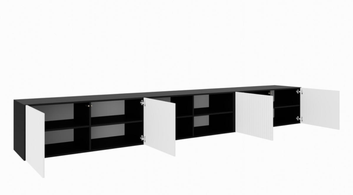 TV-SCHRANK Schwarz Weiß NOELI 300 Offen Mit Regalen Gerillt - Weiß, Holzwerkstoff (300/41/40cm) - Sepro Meble