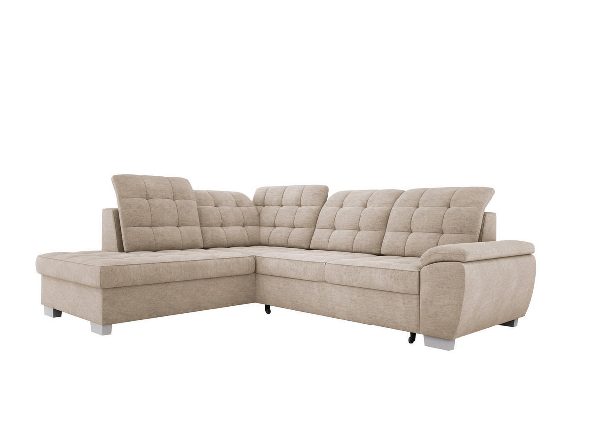 ECKSOFA LOTTA L-förmig Bettkasten verstellbare Kopfstützen hochwertige Verarbeitung lose Rückenkissen freistehend LINKS 212x258x106 cm Sand-coloured - Sandfarben, Holz/Textil (212/258cm) - DomoHome