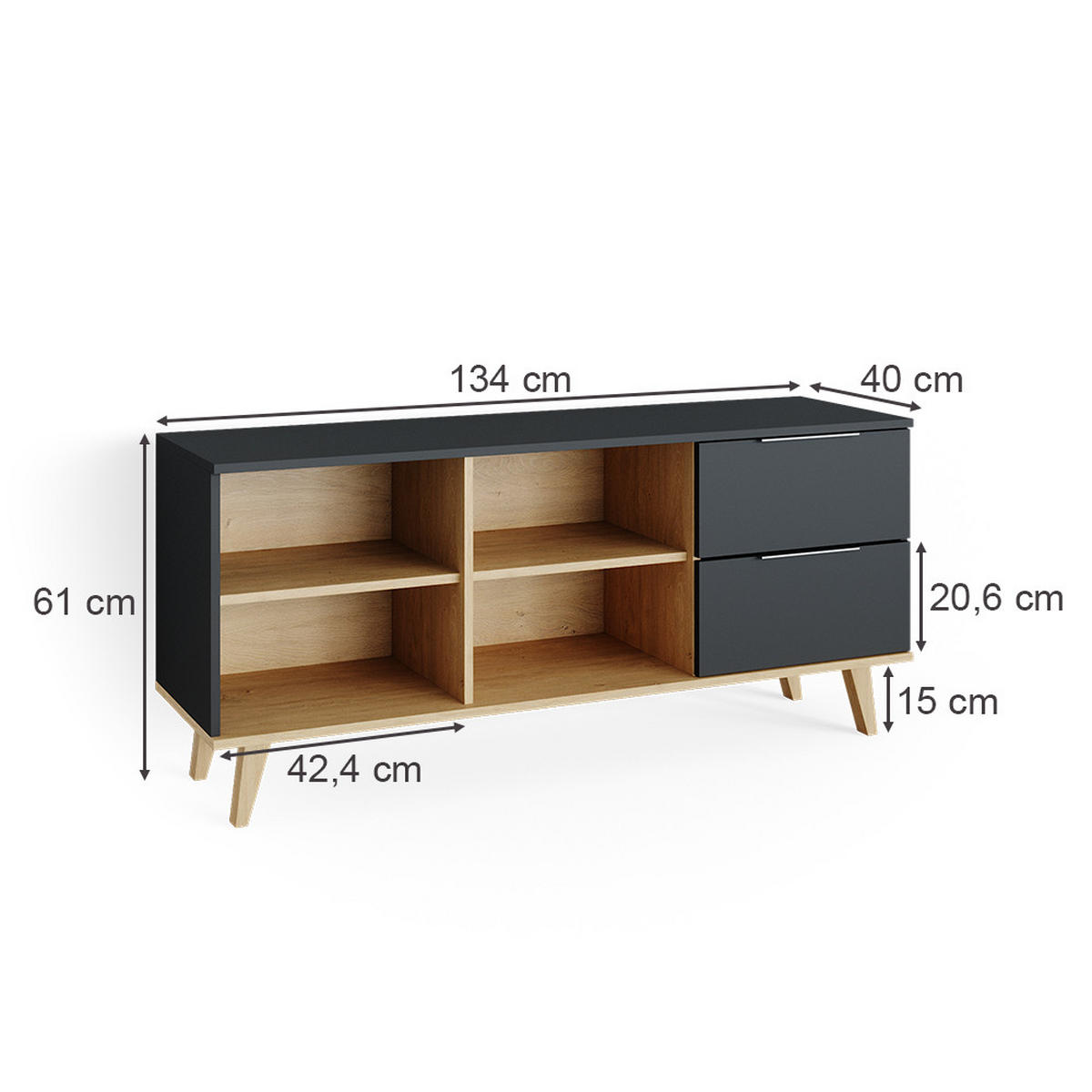 LOWBOARD Nautica Anthrazit 134 x 61 cm - Anthrazit, Holzwerkstoff (134/61/40cm) - Vicco