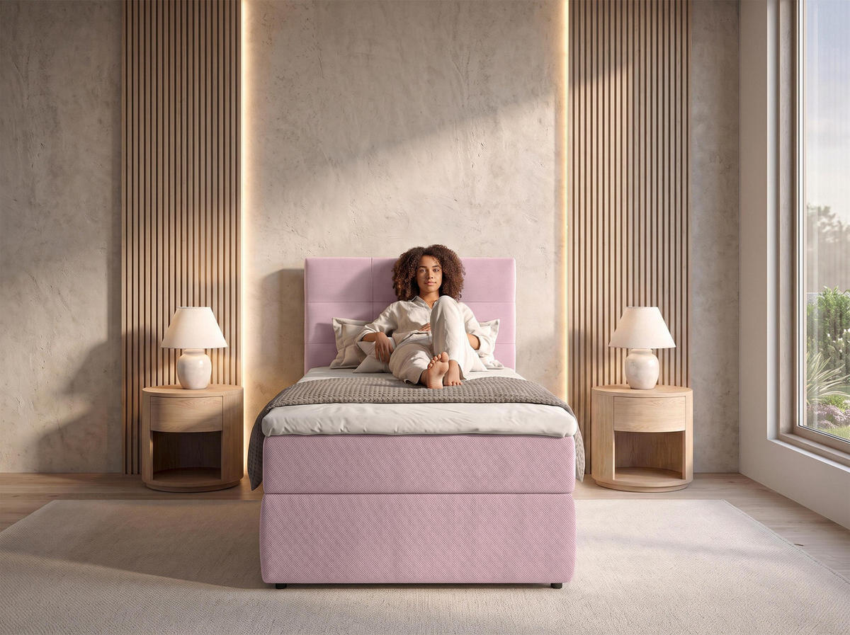 BOXBETT SAKARYA 100x200 cm mit Bettkasten und Matratze - Rosa + TOPPER - Schwarz/Rosa, Holz/Holzwerkstoff (100/200cm) - AX Living
