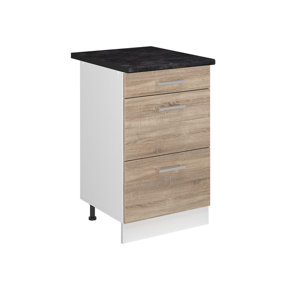 KÜCHENUNTERSCHRANK R-Line, Sonoma/Weiß, 50 cm Arbeitsplatte Anthrazit - Weiß/Sonoma Eiche, Holzwerkstoff (50/81.6/60cm) - Vicco