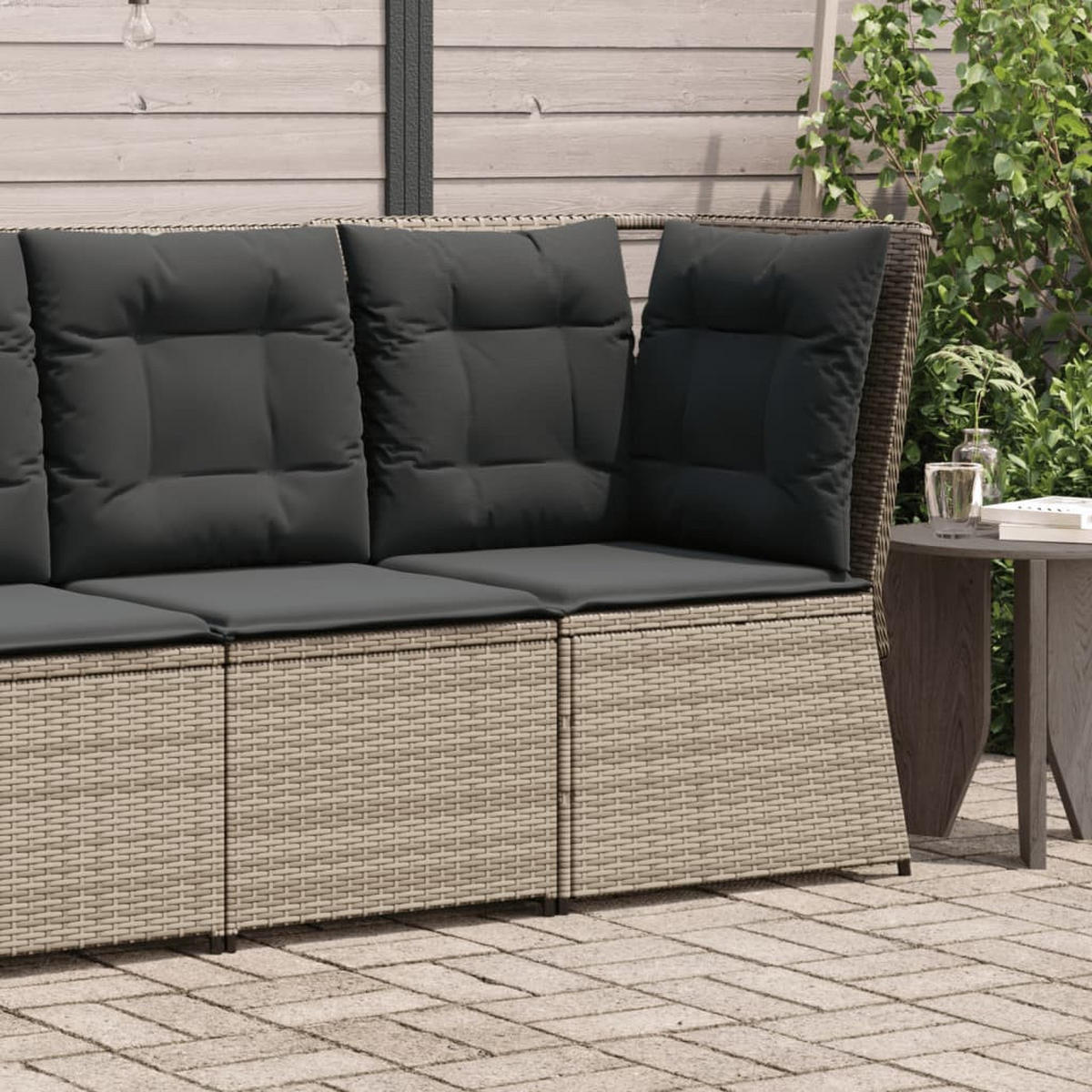 GARTEN-ECKSOFA mit Kissen Grau Poly Rattan - Grau, Kunststoff (67/95/67cm)