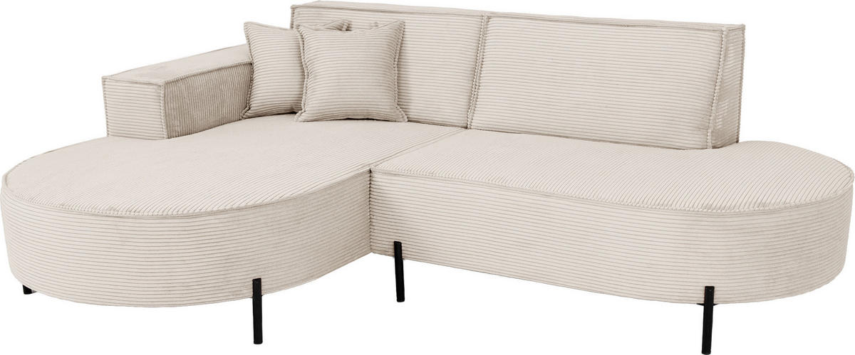 ECKSOFA Hana Loft 3-Sitzer Ecke Links, Cordstoff Chenille, Creme 241/80/168 cm - Creme/Schwarz, Textil/Metall (241/168cm) - WFL GROUP