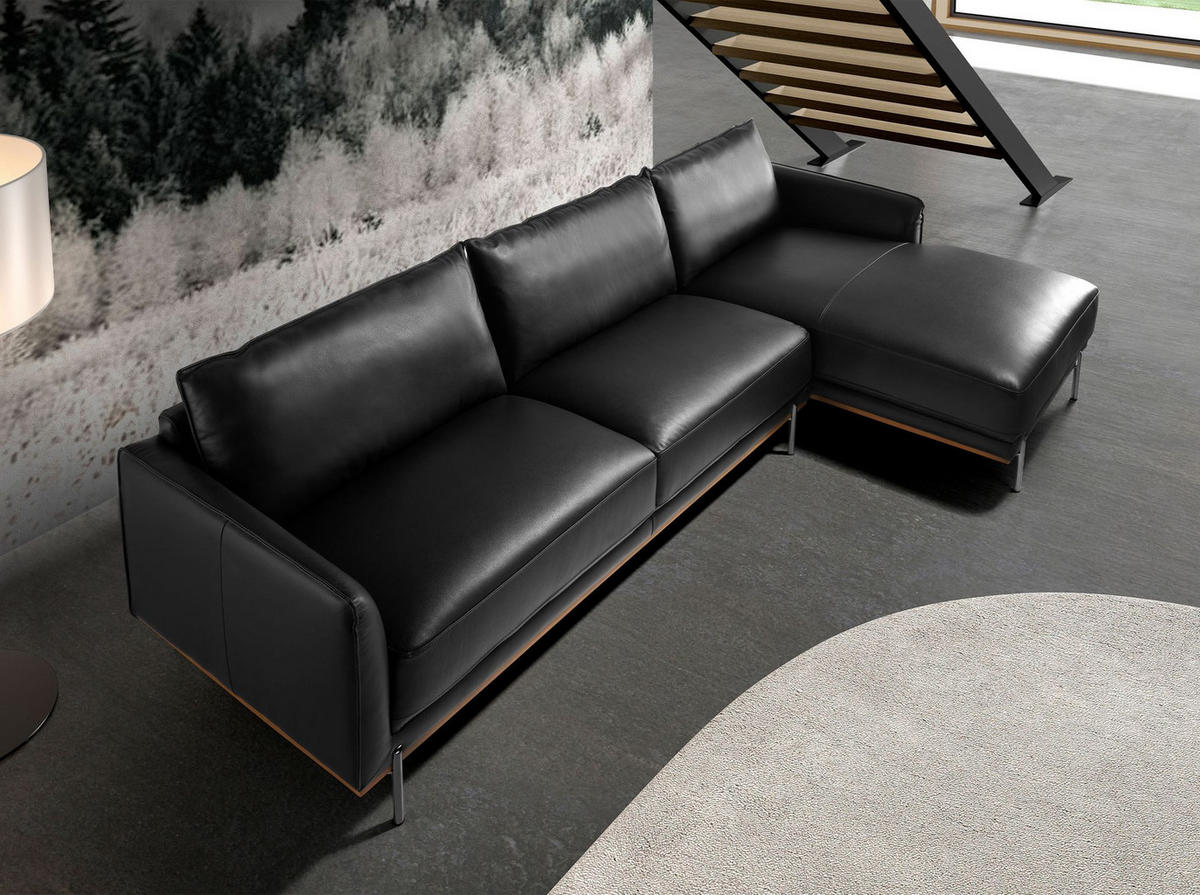 ECKSOFA Rechtes Chaiselongue Sofa schwarzes Leder 295/160/83 cm - Edelstahlfarben/Schwarz, Leder (295/160cm) - ANGEL CERDA
