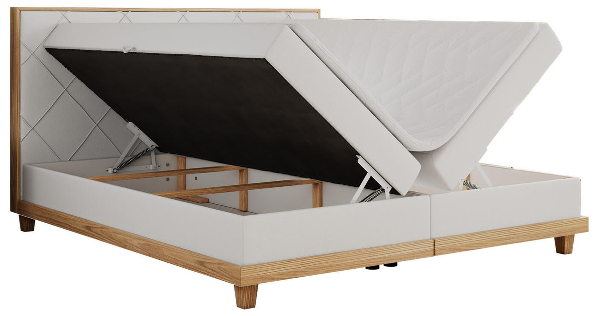 BOXBETT CAICOS 180/200 - Weiß Kunstleder - H4 - Weiß, Holz/Textil (180/200cm) - MKS