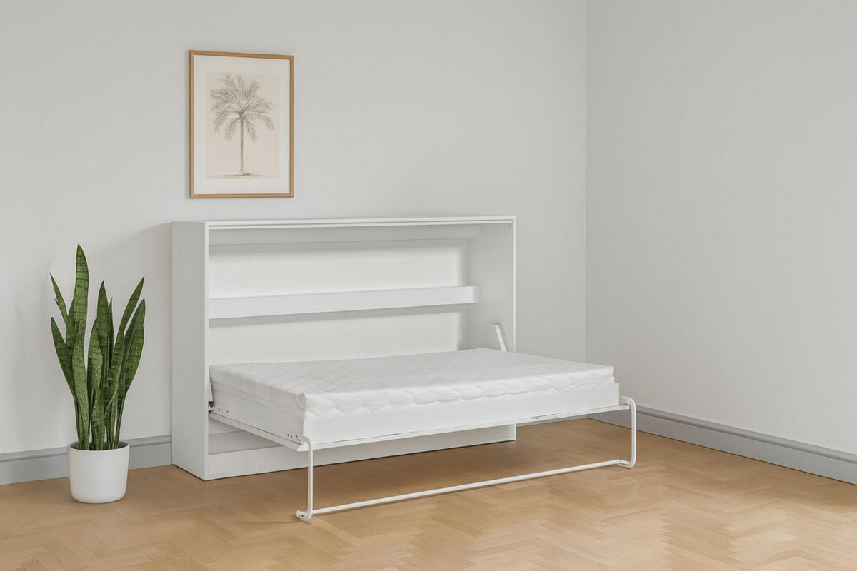 SCHRANKBETT Perfekt 120x200 Ein Horizontales Vereint Mit Matratze Weiß+Schwarz - Schwarz/Weiß, Holz (120/200cm) - Kaiser Möbel