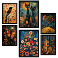 POSTER Set Mit 6 Tiere & Natur Inspiriert Von Rosina Wachtmeister A3 & A4 Schwarzer Rahmen - Schwarz, Papier (29/3cm) - Nacnic