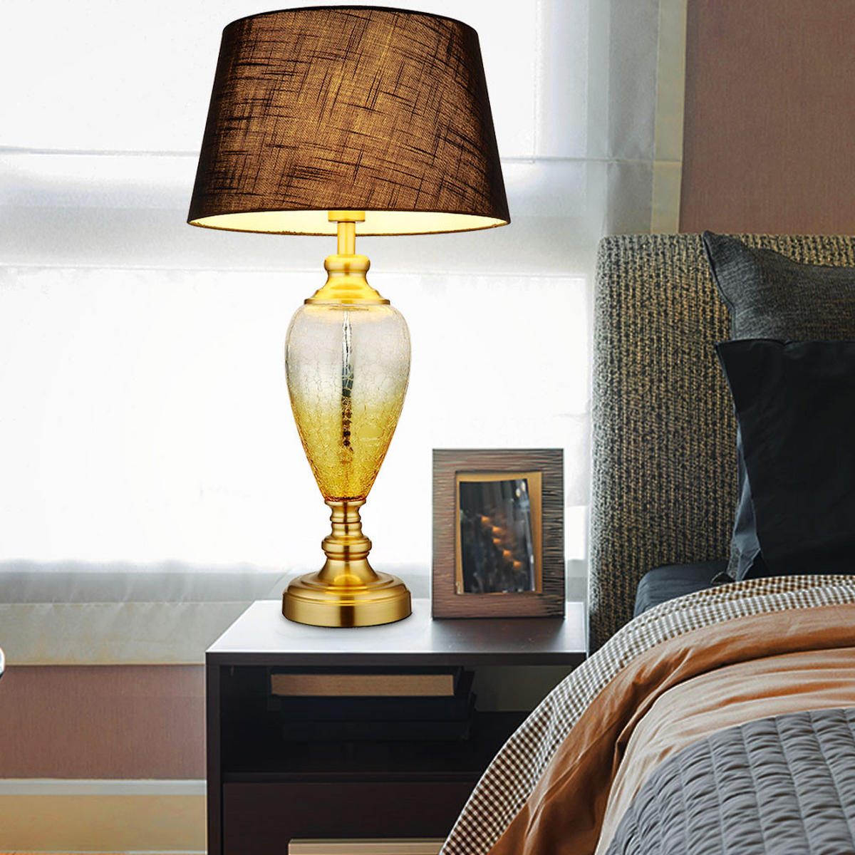 LED TISCHLEUCHTE Schwarz Glas Textil - Schwarz, Glas (38/38/66cm) - Globo Lighting