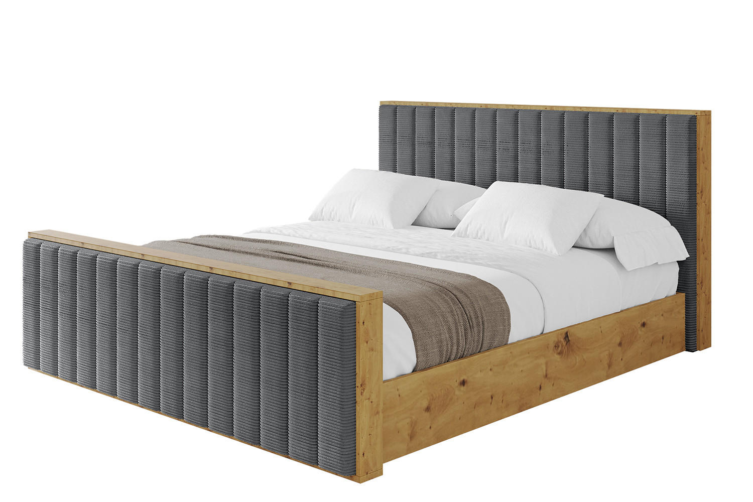 POLSTERBETT mit Bettkasten, Fußteil und Lattenrost, Boxbett ohne Matratze - ENZO4-Z 140x200 Dunkelgrau - Anthrazit, Holzwerkstoff/Textil (140/200cm) - ALTDECOR