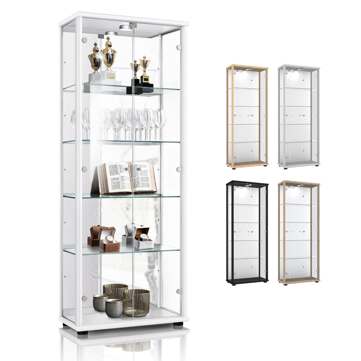 GLASVITRINE 33/67/176 cm mit Spiegel, LED, Schloss & 4 höhenverstellbaren Glasböden - Transparent/Silberfarben, Glas/Holzwerkstoff (67/176/33cm) - K-Möbel