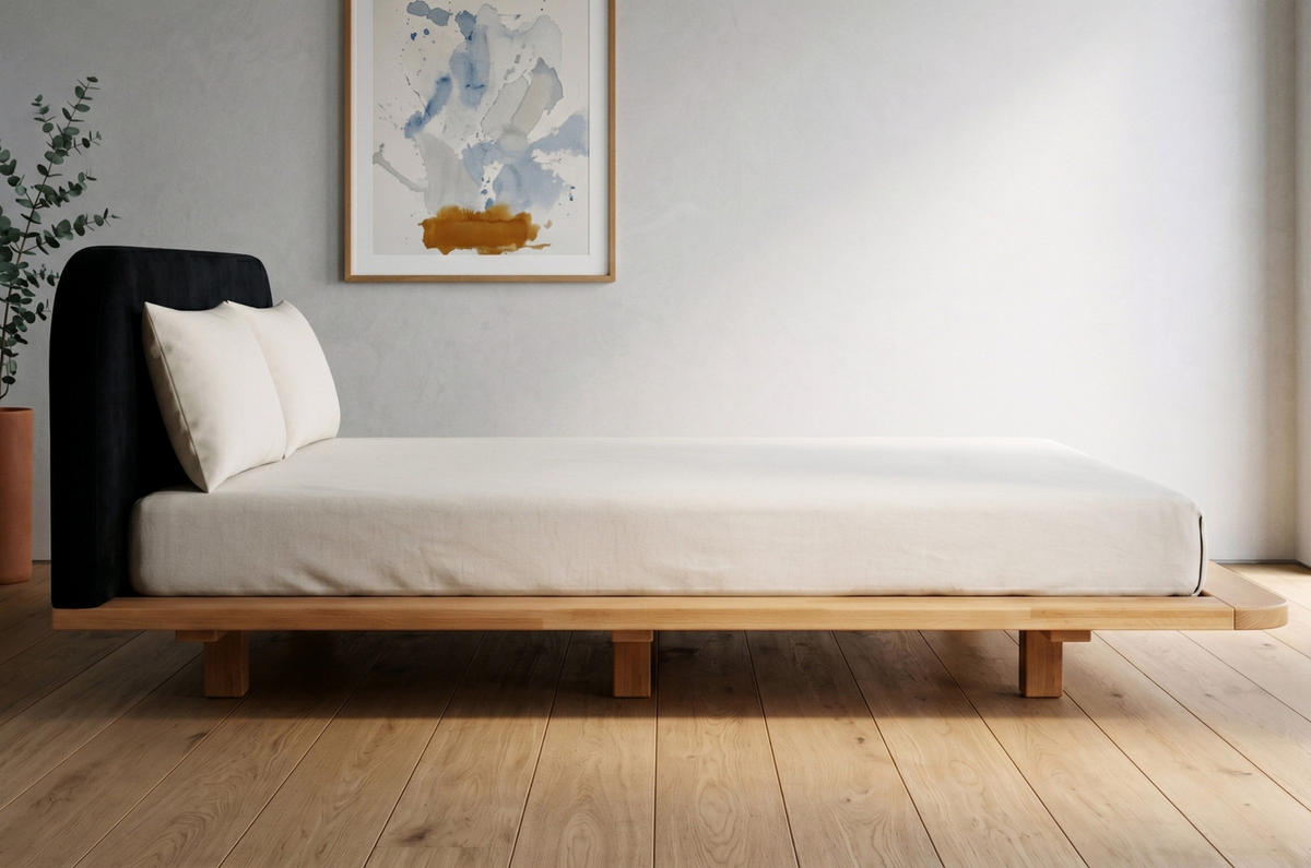 MASSIVHOLZBETT Eyko BORA, 180/200, Buche - lackiert, Samt-Kopfteil Schwarz - Buchefarben/Schwarz, Holz/Textil (180/200cm)