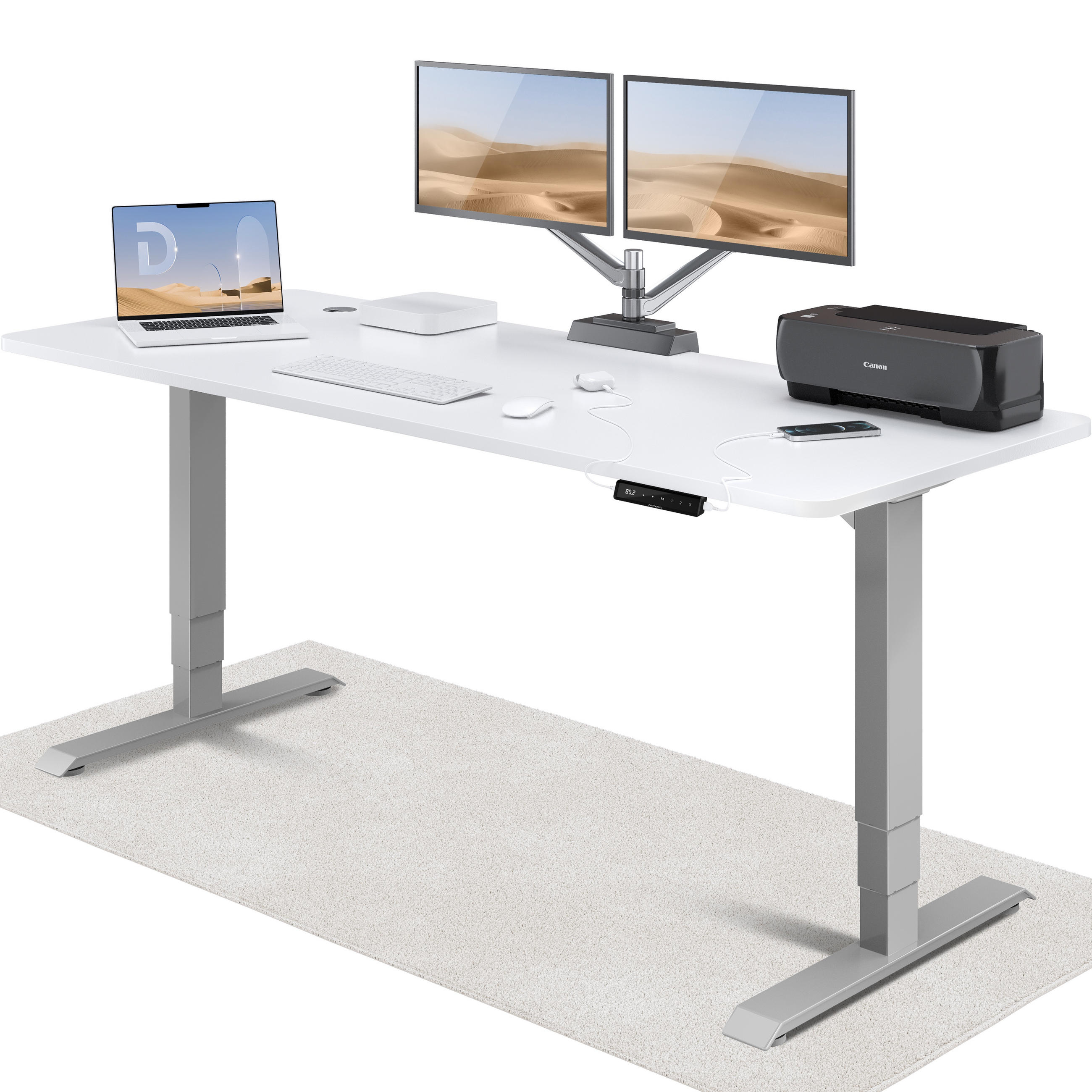 SCHREIBTISCH Elektrisch Höhenverstellbarer HomePro 200x80cm Grau/Weiß mit Memory-Funktion, Anti-Kollisions Technologie - Weiß/Grau, Holzwerkstoff (80/200/62cm) - Desktronic